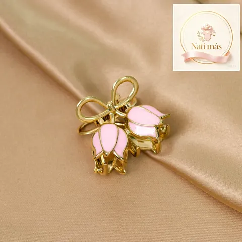 Pinza para pelo con tulipanes rosados