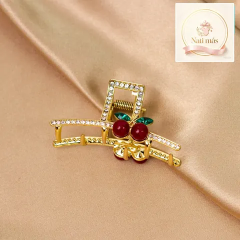 Pinza para pelo con cerezas y strass