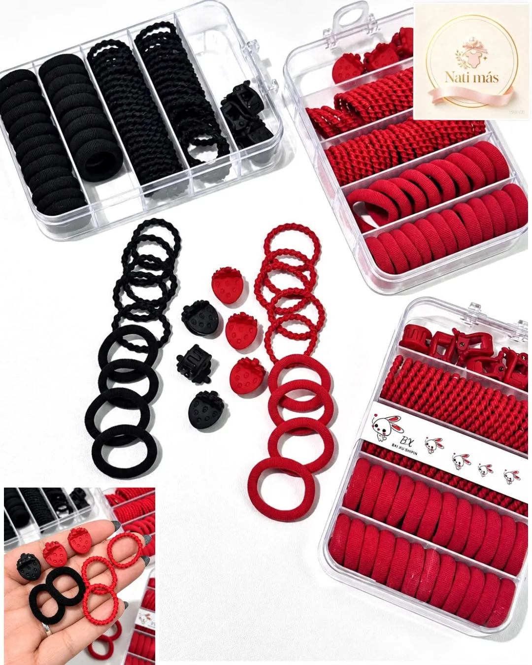 Accesorios para el cabello · Colitas y corazones en caja · S02