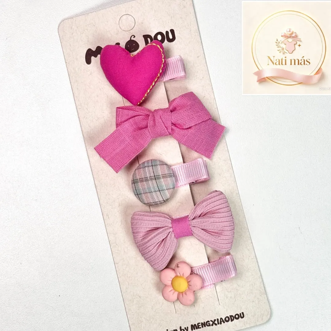 Accesorios para el cabello · Corazón y moños rosados · S22