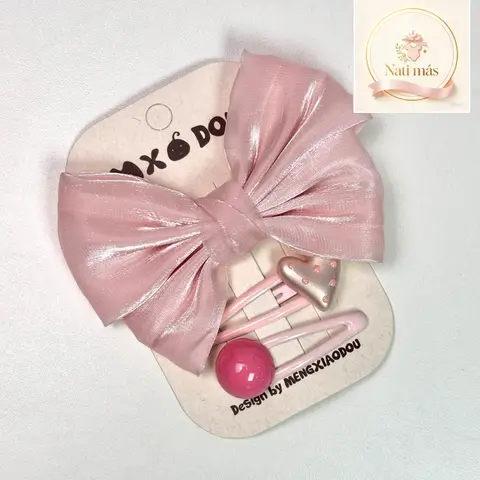 Accesorios para el cabello · Moño grande con brillo rosado · S36