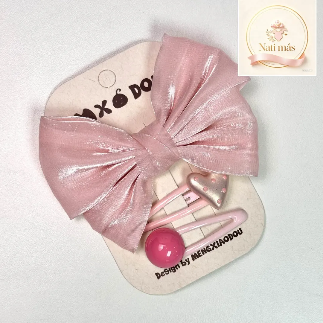 Accesorios para el cabello · Moño grande con brillo rosado · S36