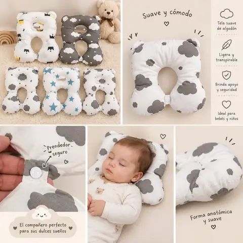 Almohadita para bebé en forma de U con nubes