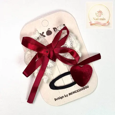 Accesorios para el cabello · Moños de encaje y cintas bordó · S42