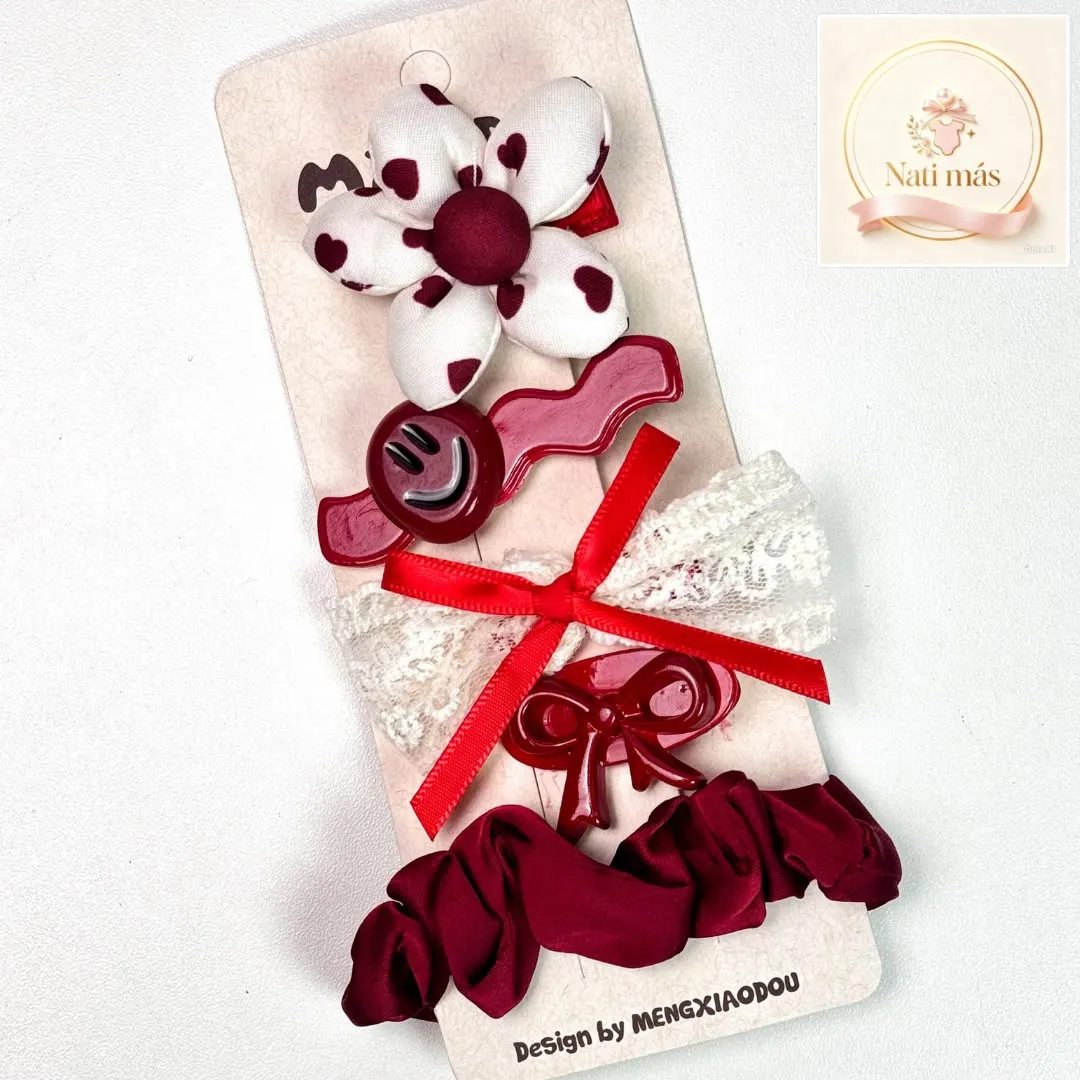 Accesorios para el cabello · Flor y accesorios bordó · S19