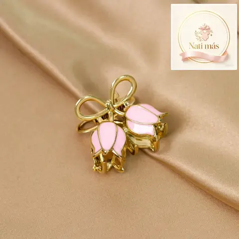 Pinza para pelo con tulipanes rosados
