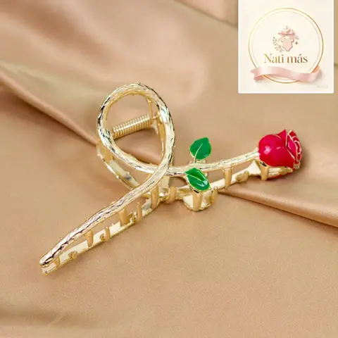 Pinza para pelo con rosa roja